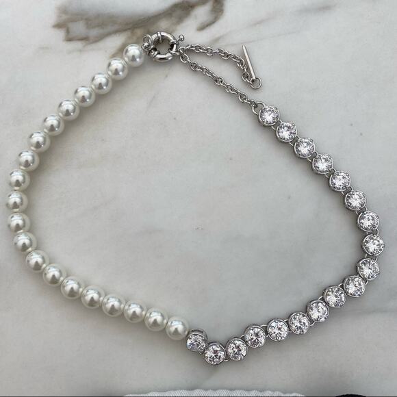 EEKE Pearl Large Round Diamond Necklace in Gold Plate and CZ - Picture 2 of 8